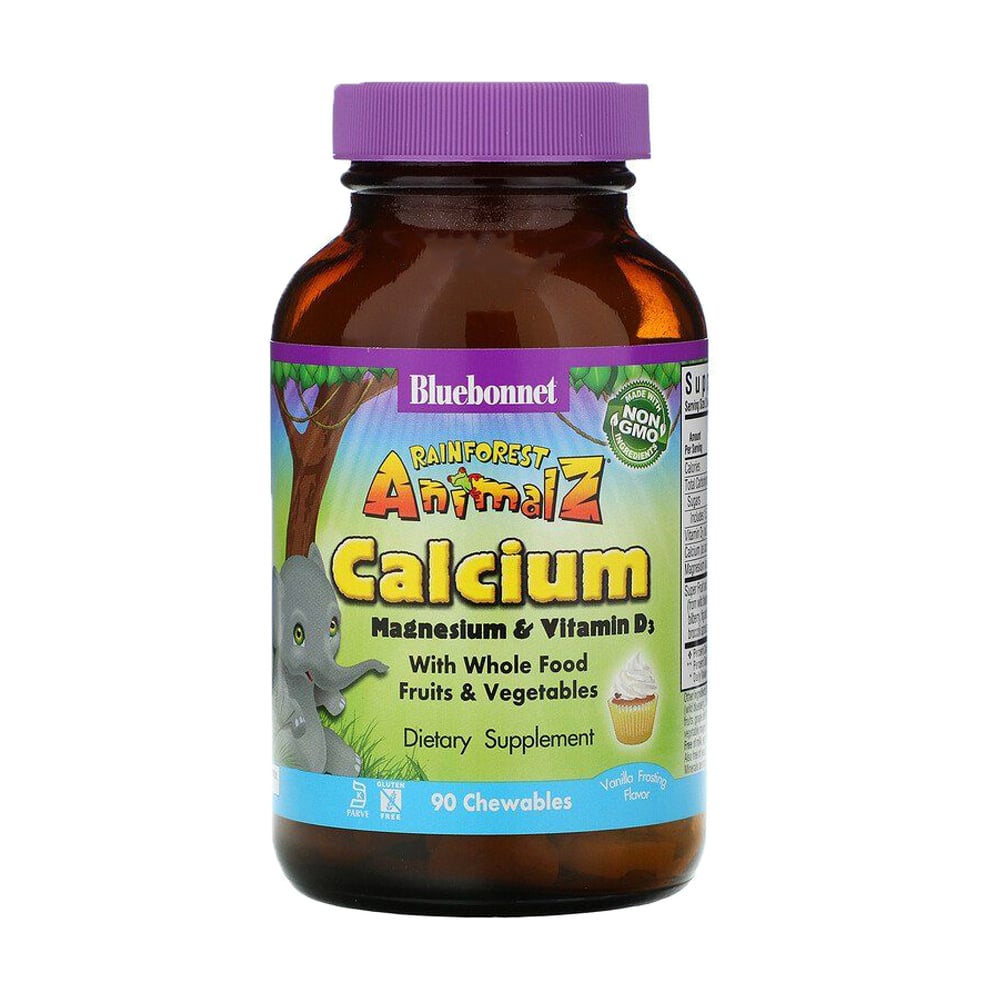 Кальцiй, магнiй і вiтамiн Д3 Bluebonnet Nutrition Rainforest Animalz Calcium Magnesium &amp; Vitamin D3 зі смаком ванілі, 90 жувальних цукерок